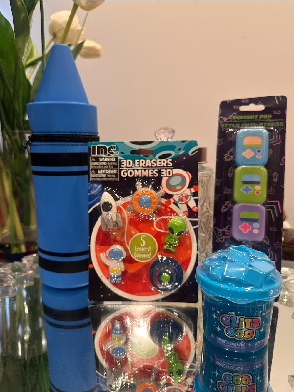 Back to School Blue Crayon Pencil Case Gamer Squishy Slime Space Eraser Set Gift